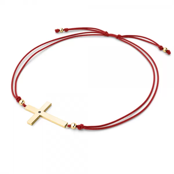 Dámsky náramok žlté zlato 585/1000 prírodný diamant 0,006 ct kabala s krížikom a čierna 10947-NRS-CV-ZL-Black