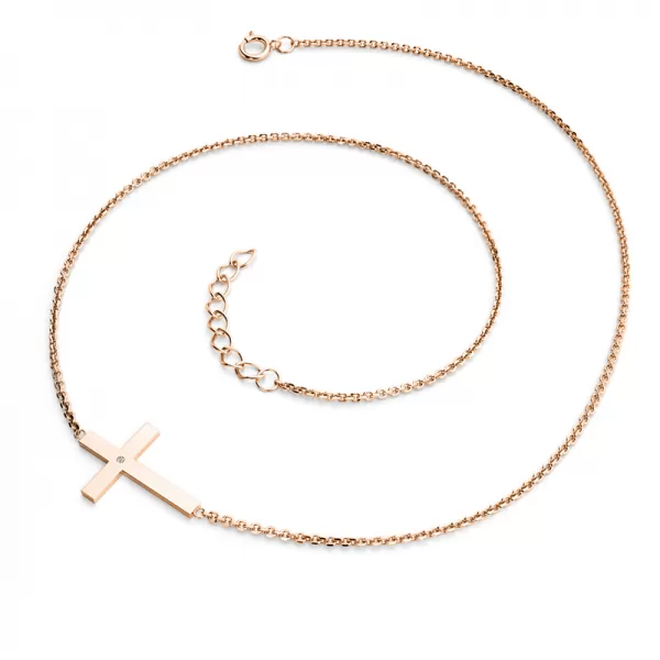 Diamantový náhrdelník s krížikom z ružového zlata 10947-NH01-CV