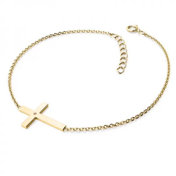 Dámsky náramok žlté zlato 585/1000 prírodný diamant 0,006 ct krížik 10947-NR01-ZL-Champ