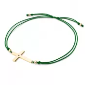 Dámsky náramok žlté zlato 585/1000 prírodný diamant 0,006 ct kabala s krížikom a čierny 10947-NRS-ZEL-ZL-Black