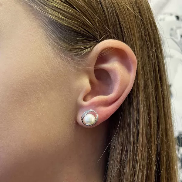 Perlová súprava ovál s riečnou perlou a zirkónmi biela 29049.1B