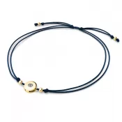 Dámsky náramok žlté zlato 585/1000 prírodný diamant 0,055 ct G/SI šnúrka kabala s bielou 10911-NRS-MOD-ZL-DIA