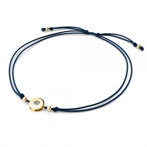 Dámsky náramok žlté zlato 585/1000 prírodný diamant 0,055 ct G/SI šnúrka kabala s bielou 10911-NRS-MOD-ZL-DIA