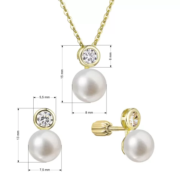 Perlová súprava pozlátená s riečnou perlou a zirkónom biela 29047.1B