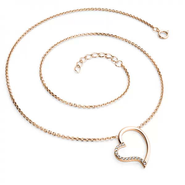 Prírodný diamant 0,082 ct G/SI srdce s ružovým zlatým dámskym náhrdelníkom 10948-NH01-CV