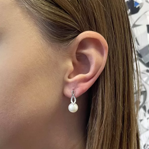 Perlová súprava visiaca s riečnou perlou a zirkónmi biela 29052.1B