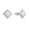 Strieborné náušnice pecka so syntetickým opálom a kryštálmi Preciosa biely kosoštvorec 31318.1 white