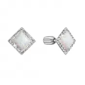 Strieborné náušnice pecka so syntetickým opálom a kryštálmi Preciosa biely kosoštvorec 31318.1 white