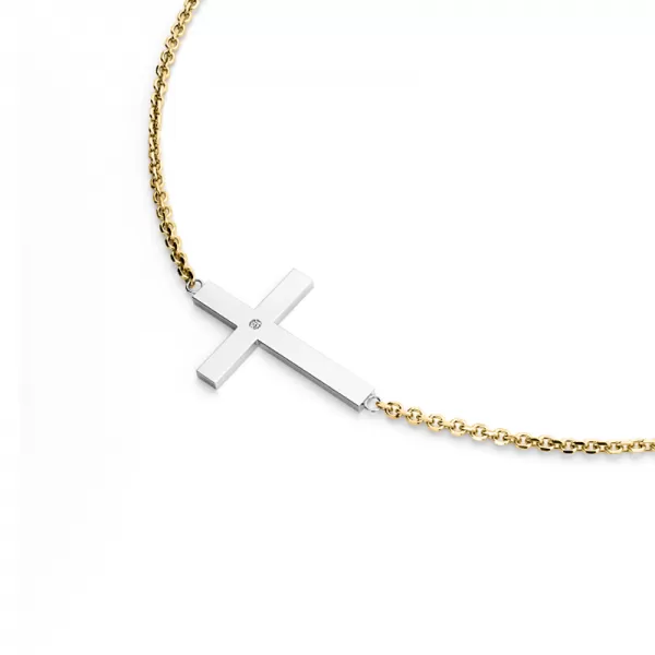 Krížový a diamantový náhrdelník 10947-NH01-ZLB