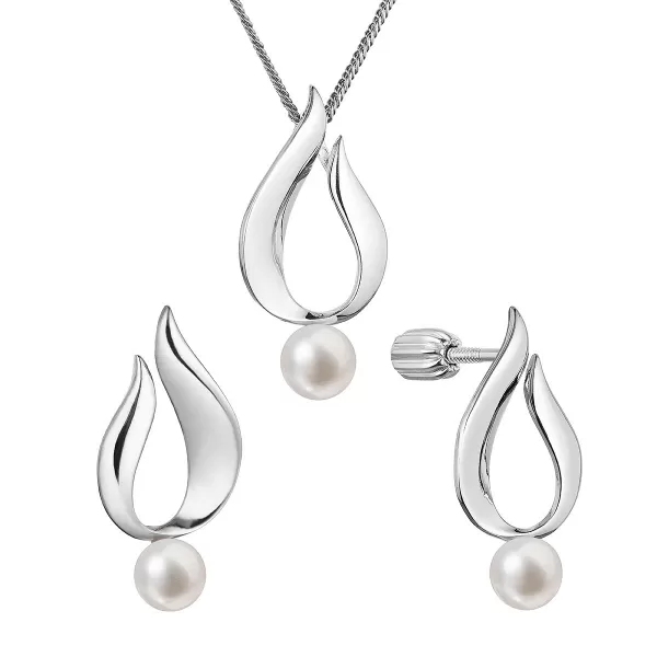 Perlová súprava plamienok s riečnou perlou biela 29051.1B