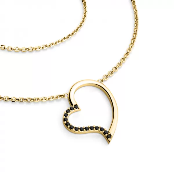 Dámsky náhrdelník žlté zlato 585/1000 prírodný diamant 0,082 ct srdiečko s čiernou v žltej farbe 10948-NH01-ZL-Black