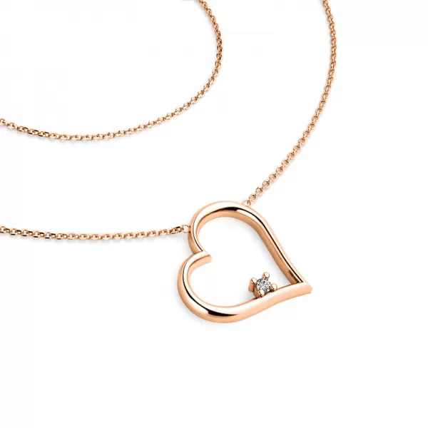 Dámsky náhrdelník ružové zlato 585/1000 prírodný diamant 0,027 ct G/SI srdce s diamantom - 10875-NH01-CV