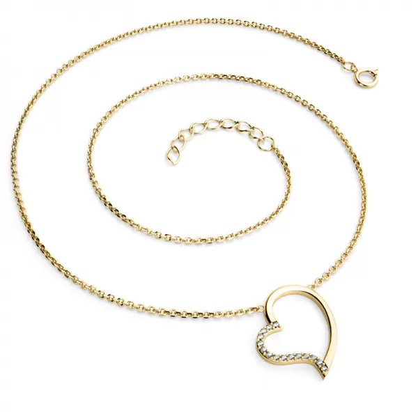 Dámsky náhrdelník žlté zlato 585/1000 prírodný diamant 0,082 ct G/SI srdiečko v žltom 10948-NH01-ZL