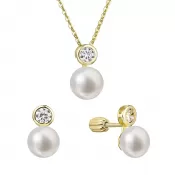 Perlová súprava pozlátená s riečnou perlou a zirkónom biela 29047.1B