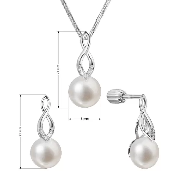 Perlová súprava visiaca s riečnou perlou a zirkónmi biela 29052.1B