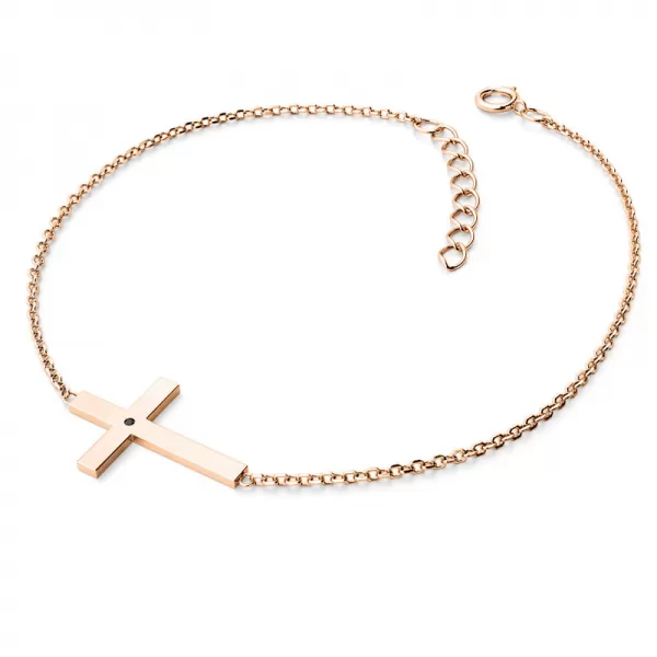 Dámsky náramok ružové zlato 585/1000 prírodný diamant 0,006 ct kríž s čiernou 10947-NR01-CV-Black