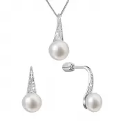 Perlová súprava z riečnych perál a zirkónov biela 29045.1B