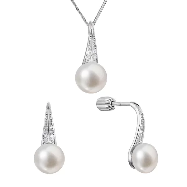 Perlová súprava z riečnych perál a zirkónov biela 29045.1B