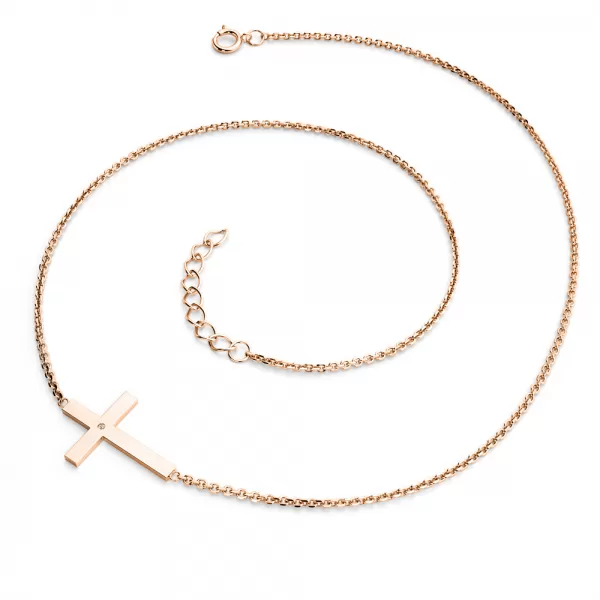 Dámsky náhrdelník prírodný diamant 0,006 ct krížik a šampanské 10947-NH01-CV-Champ