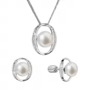 Perlová súprava ovál s riečnou perlou a zirkónmi biela 29049.1B
