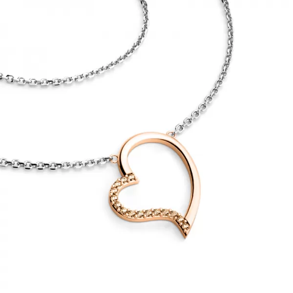 Dámsky náhrdelník prírodný diamant 0,082 ct srdce so šampanským 10948-NH01-CVB-Champ