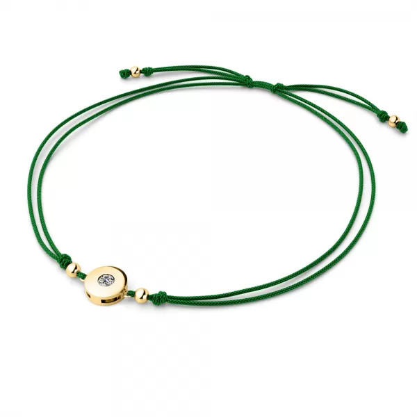 Dámsky náramok prírodný diamant 0,055 ct G/SI šnúrka kabbalah s bielou 10911-NRS-ZEL-ZL-DIA