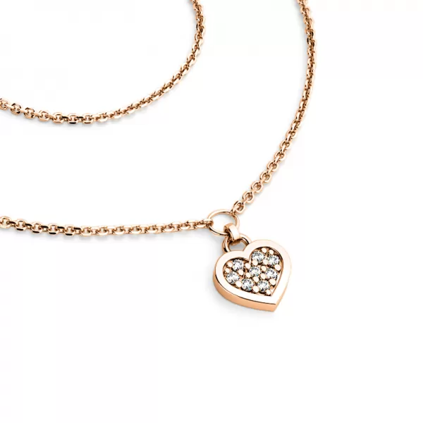 Ružový zlatý náhrdelník so srdiečkami so brilciami 10881-NH01A-CV