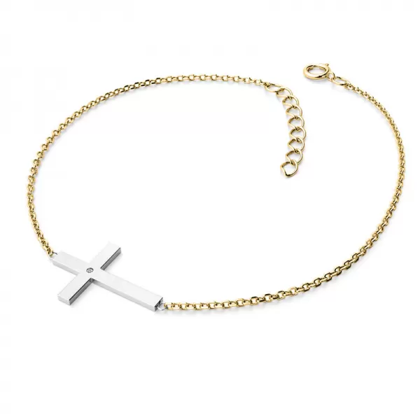 Dámsky náramok žlté zlato 585/1000 prírodný diamant 0,006 ct G/SI krížik 10947-NR01-ZLB