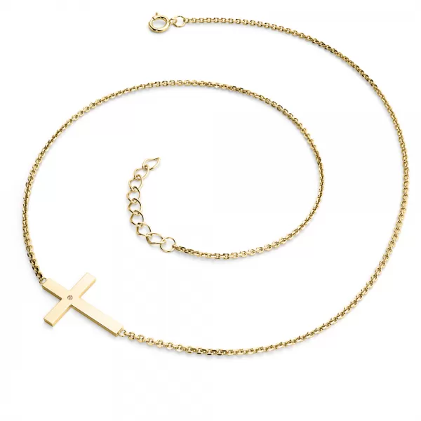 Dámsky náhrdelník žlté zlato 585/1000 prírodný diamant 0,006 ct krížik a Champagne 10947-NH01-ZL-Champ