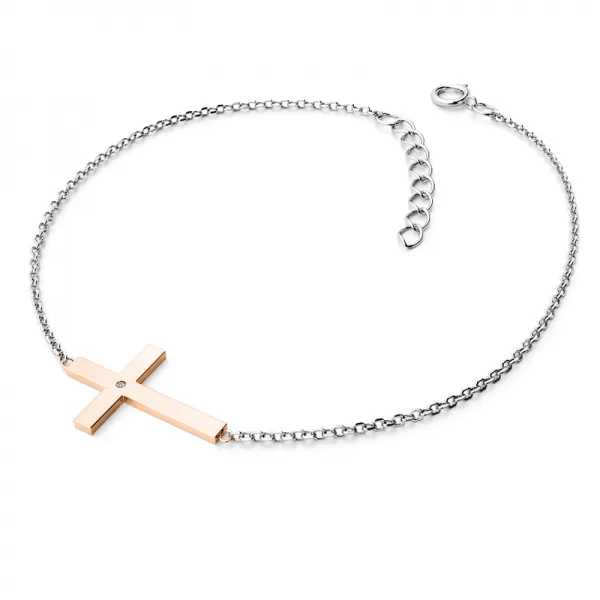 Dámsky náramok žlté zlato 585/1000 prírodný diamant 0,006 ct G/SI krížik 10947-NR01-BCV