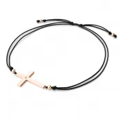 Dámsky náramok ružové zlato 585/1000 prírodný diamant 0,006 ct šnúrka s krížikom a Champagne 10947-NRS-CER-CV-Champ