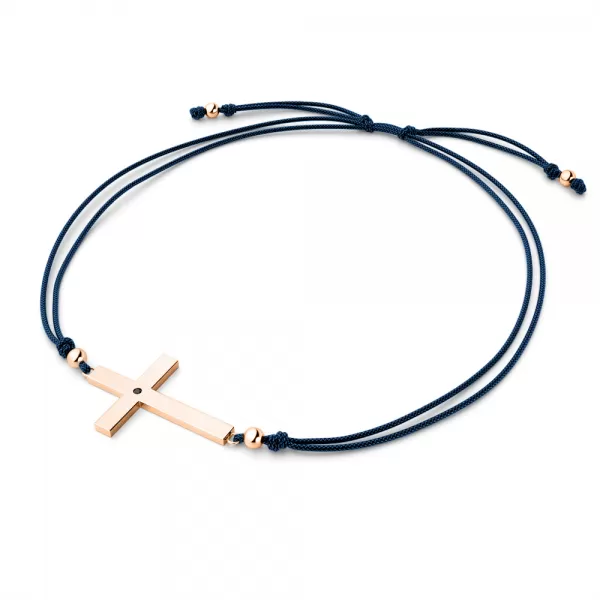 Dámsky náramok prírodný diamant 0,006 ct kabbalah s krížikom a čierny 10947-NRS-MOD-CV-Black