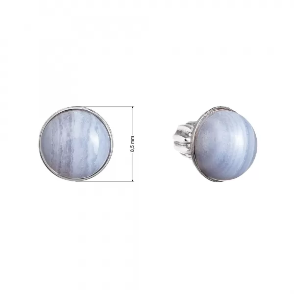 Strieborné náušnice kôstky s pravými minerálnymi kameňmi okrúhle 11491.3 Achát Blue Lace