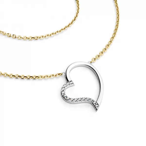 Dámsky náhrdelník zlatý mix 585/1000 prírodný diamant 0,082 ct G/SI srdce 10948-NH01-ZLB