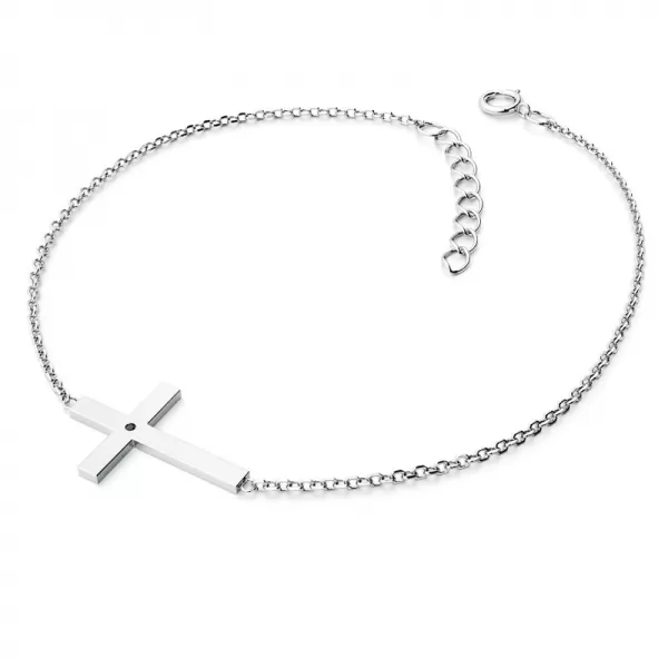 Dámsky náramok žlté zlato 585/1000 prírodný diamant 0,006 ct kríž s čiernym 10947-NR01-B-Black