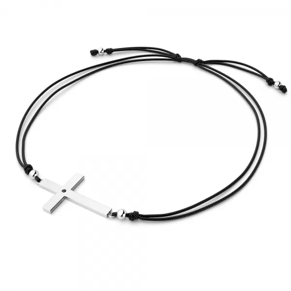 Dámsky náramok prírodný diamant 0,006 ct kabala s krížikom a čierny 10947-NRS-CER-B-Black