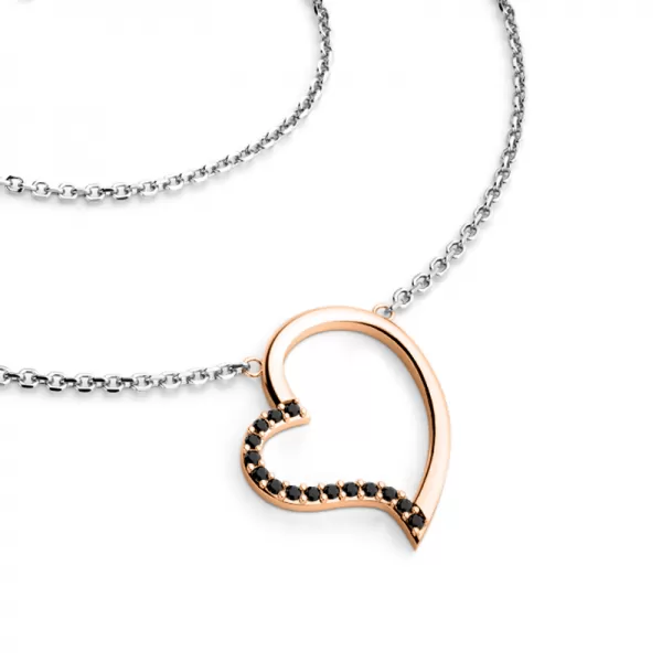 Dámsky náhrdelník zlatý mix 585/1000 prírodný diamant 0,082 ct srdce s čiernou 10948-NH01-CVB-Black
