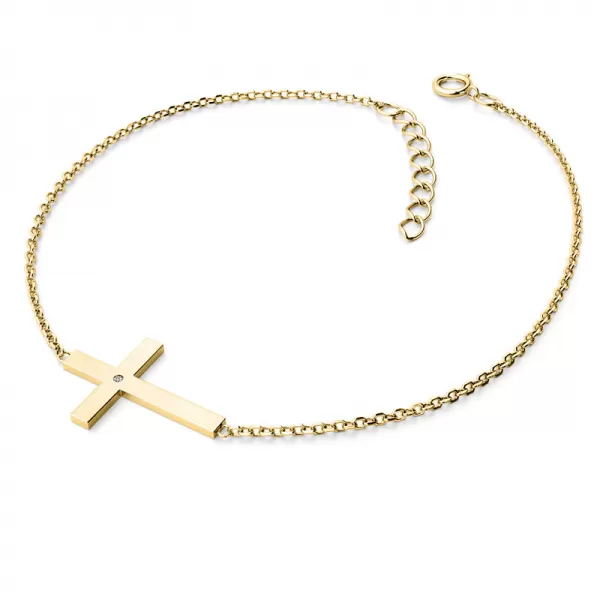 Dámsky náramok žlté zlato 585/1000 prírodný diamant 0,006 ct G/SI krížik 10947-NR01-ZL
