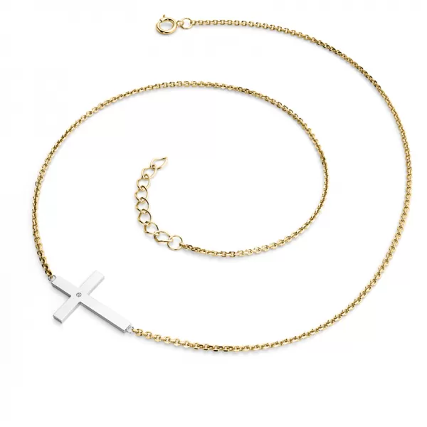 Krížový a diamantový náhrdelník 10947-NH01-ZLB