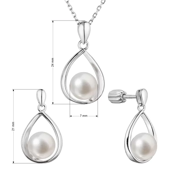 Perlová súprava slza s bielou riečnou perlou 29056.1B