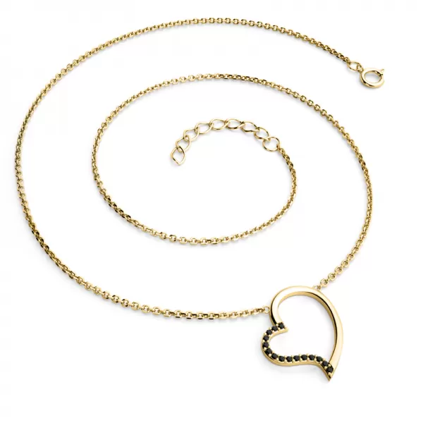 Dámsky náhrdelník žlté zlato 585/1000 prírodný diamant 0,082 ct srdiečko s čiernou v žltej farbe 10948-NH01-ZL-Black