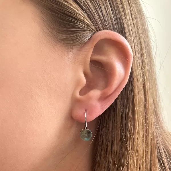 Strieborné visiace náušnice s pravými minerálnymi kameňmi okrúhle 11481.3 Labradorit