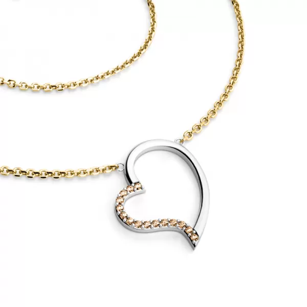 Dámsky náhrdelník prírodný diamant 0,082 ct srdce so šampanským 10948-NH01-ZLB-Champ