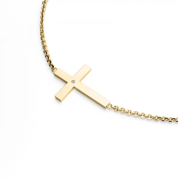 Kríž a diamantový náhrdelník zo žltého zlata 10947-NH01-ZL