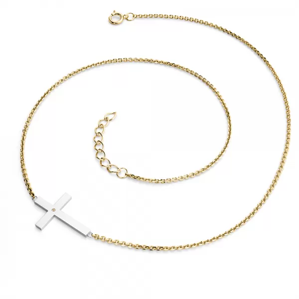 Náhrdelník s krížikom a diamantom Champagne 10947-NH01-ZLB-Champ