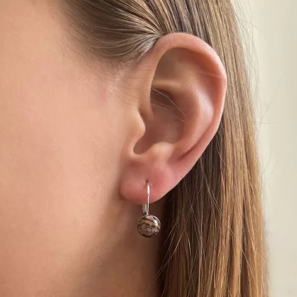 Strieborné visiace náušnice s pravými minerálnymi kameňmi okrúhle 11481.3 Jaspis Leopard Skin