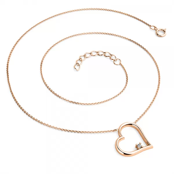 Dámsky náhrdelník ružové zlato 585/1000 prírodný diamant 0,027 ct G/SI srdce s diamantom - 10875-NH01-CV