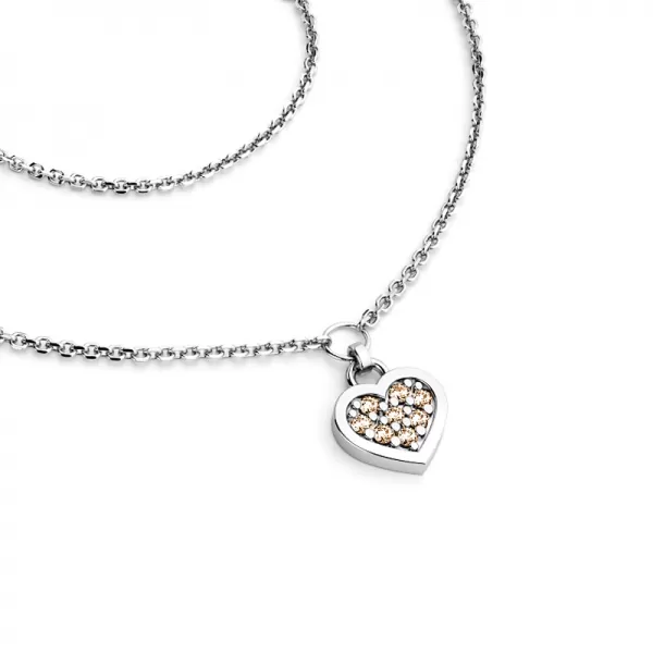Náhrdelník z bieleho zlata so srdiečkami so brilancami 10881-NH01A-B-Champ