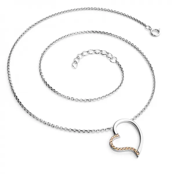 Dámsky náhrdelník biele zlato 585/1000 prírodný diamant 0,082 ct srdce so šampanským v bielej farbe 10948-NH01-B-Champ