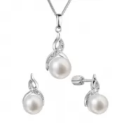Perlová súprava mašlička so zirkónmi a bielou riečnou perlou 29054.1B